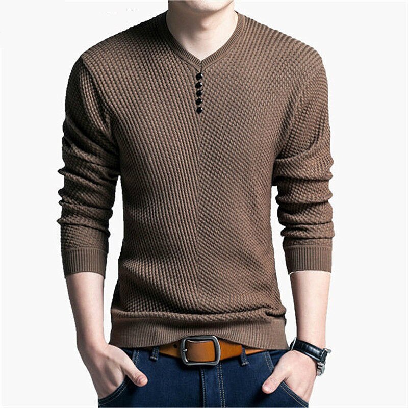 Hot  Solid Color Pullover Men V Neck Men Sweater Casual Long Sleeve Brand Mens Sweaters High Quality Wool Cashmere S